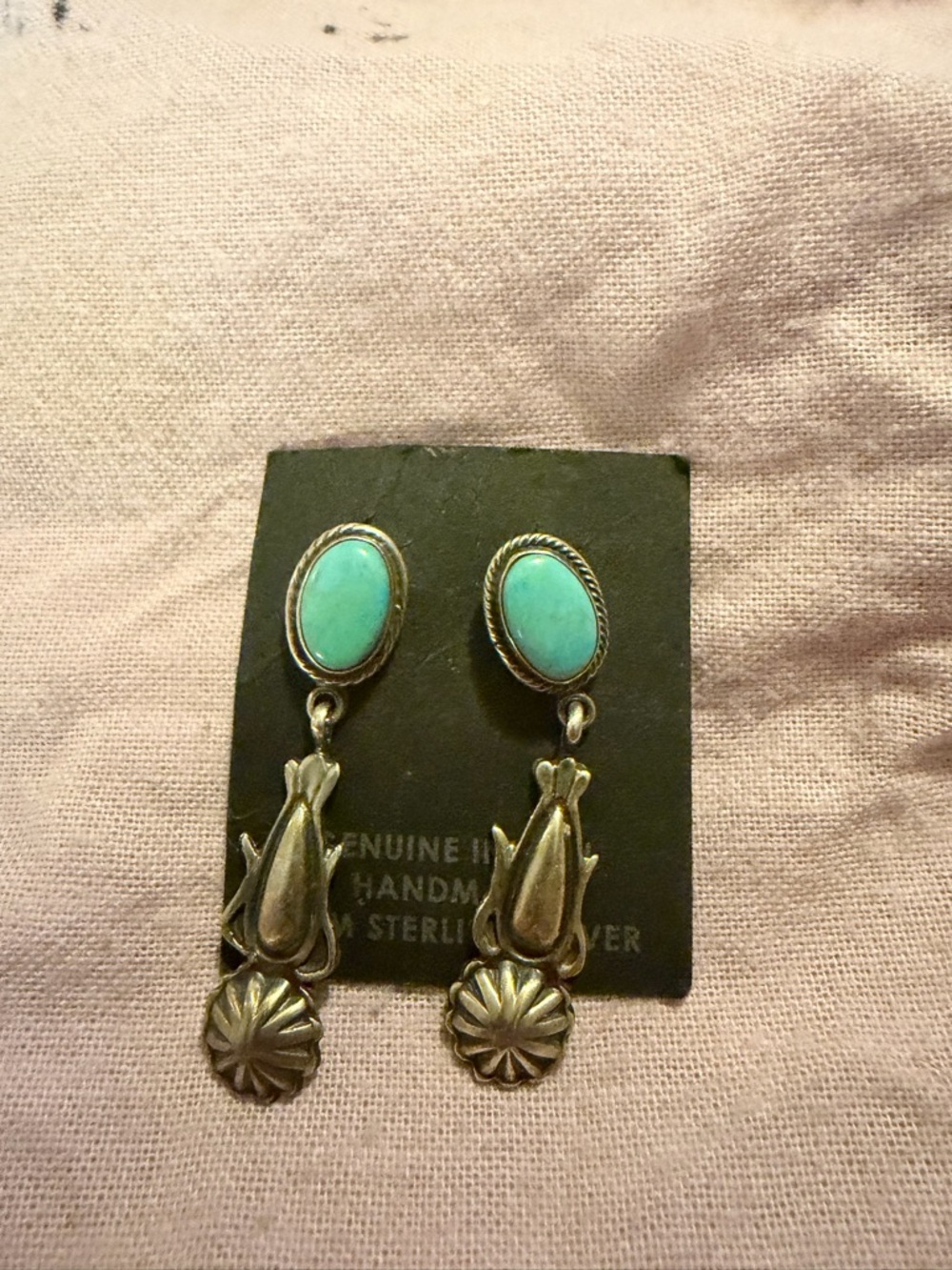 .925 Native American Navajo Turquoise Dangle Sterling Silver Earrings - Signed